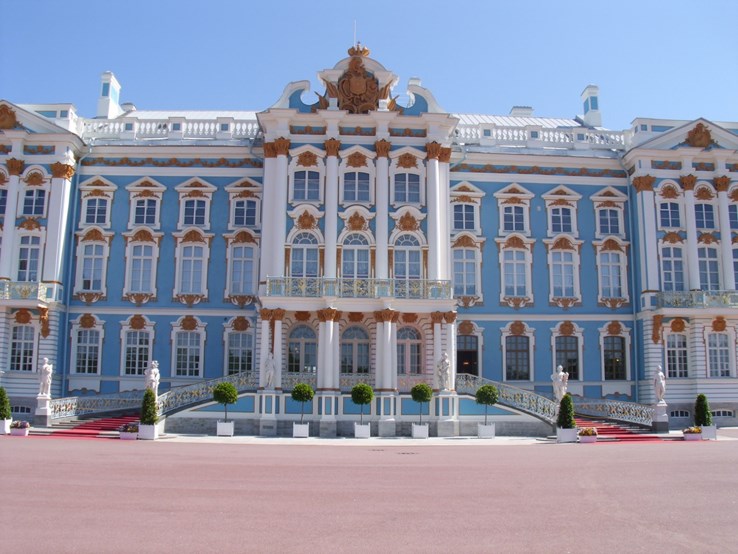 Catherine's Palace set against clear blue skies