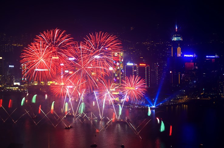 New Year Fireworks at Victoria Harbour, Hong Kong